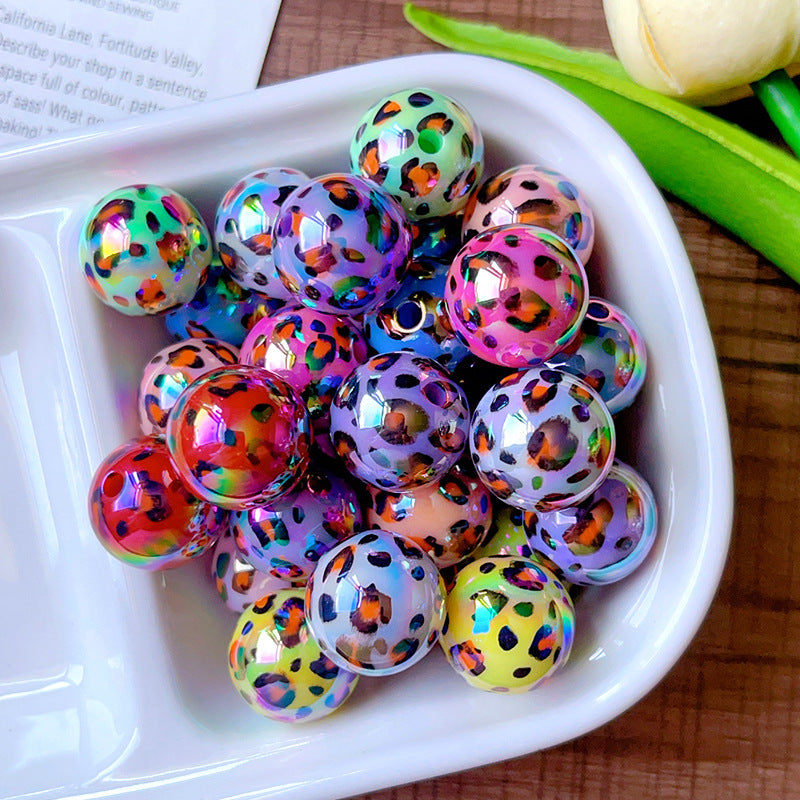 Wholesale 10pcs UV Plating Two-color Leopard Through  Acrylic Beads