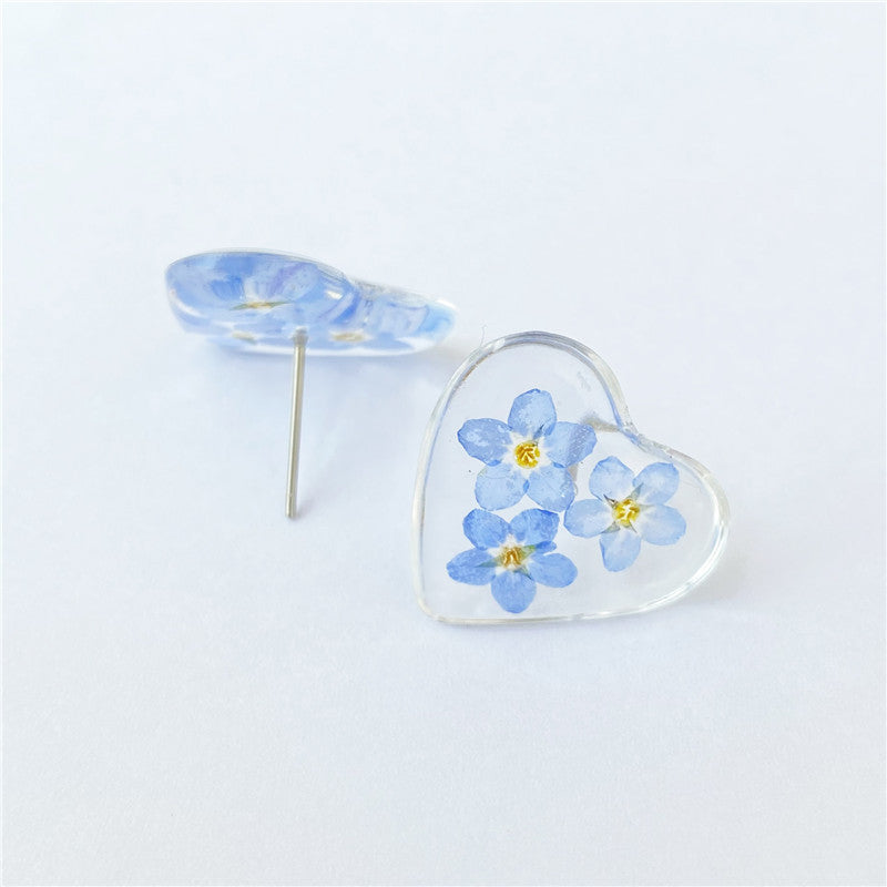 Wholesale 6pcs Glue Forget-me-not Simple Transparent Heart-shaped Earrings
