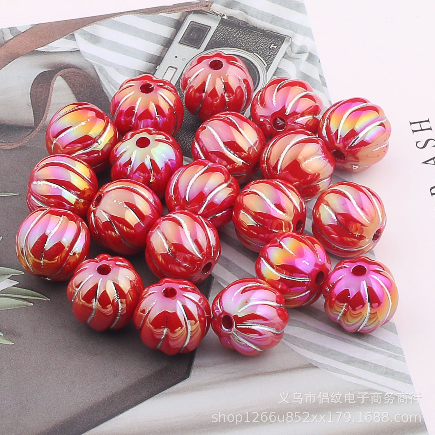 Wholesale 20PCS  Acrylic UV Plated Silver Edge Straight Hole Pumpkin Beads