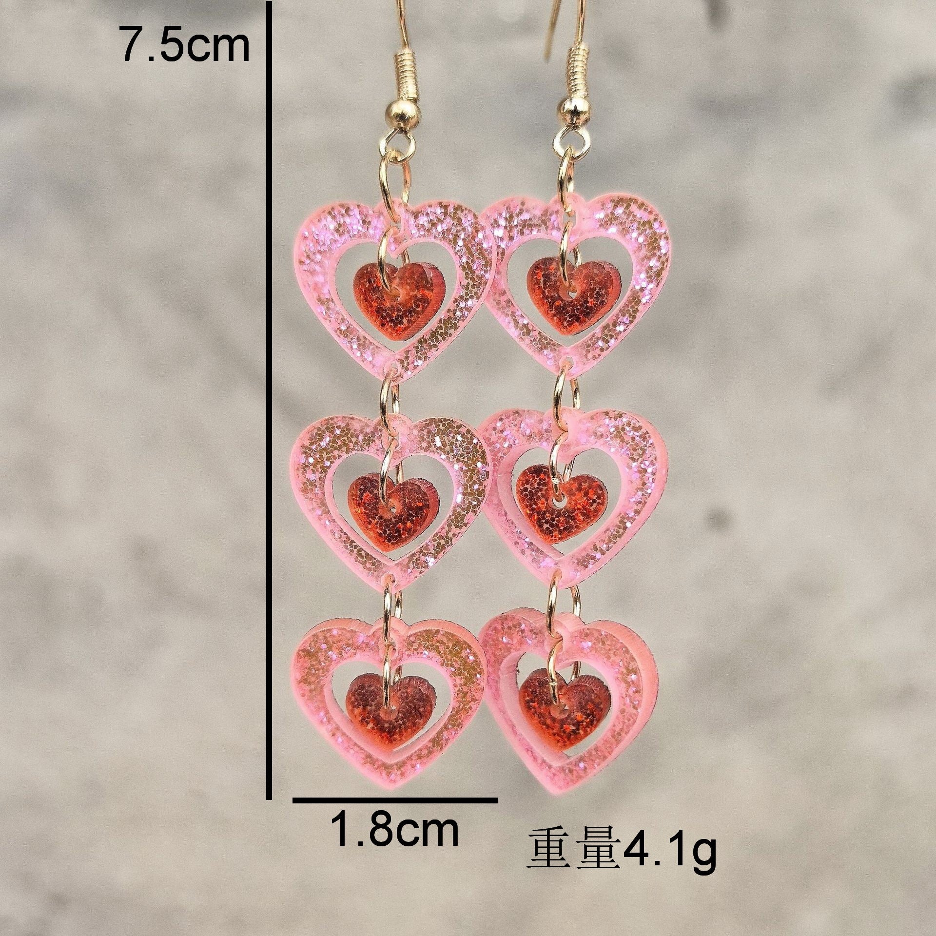 Wholesale Valentine' s Day series pink red sequin love acrylic earrings