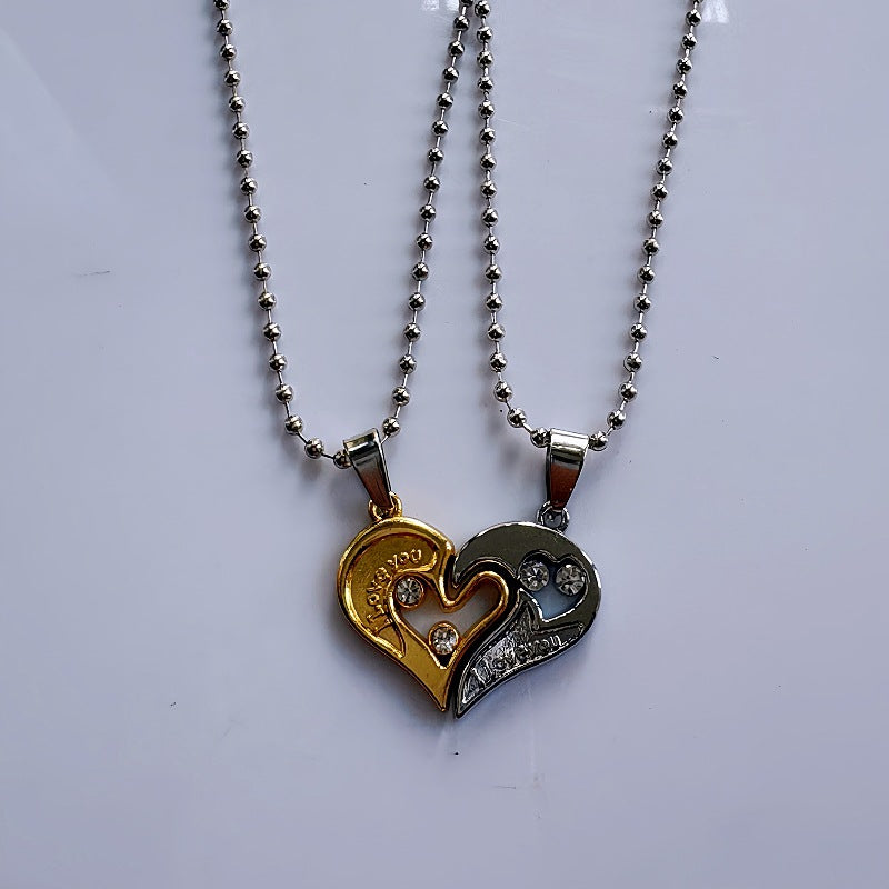 Wholesale Heart to Heart  Diamond Peach Heart Pendant Lovers  Alloy Necklace Bracelets
