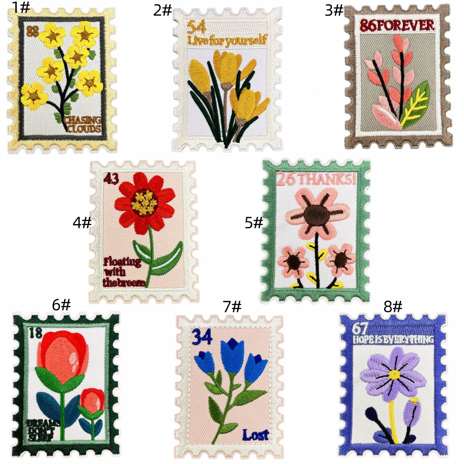 Wholesale Retro Floral Embroidery Patches Stamp Design Square Badges Set Of 8 Sew On Applique For Clothing DIY Home Decor