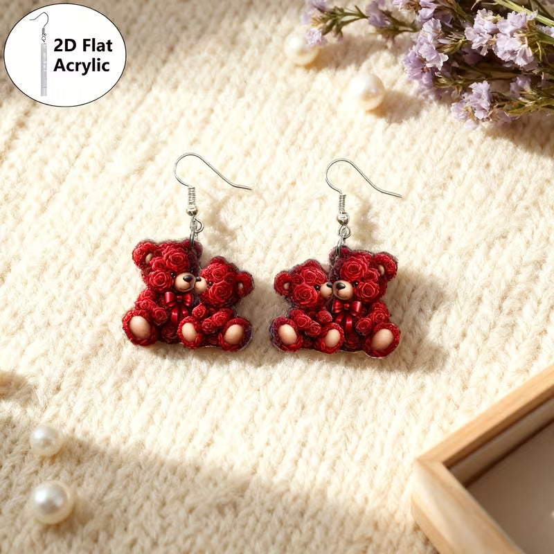 Wholesale Red Rose Bear Acrylic Earrings