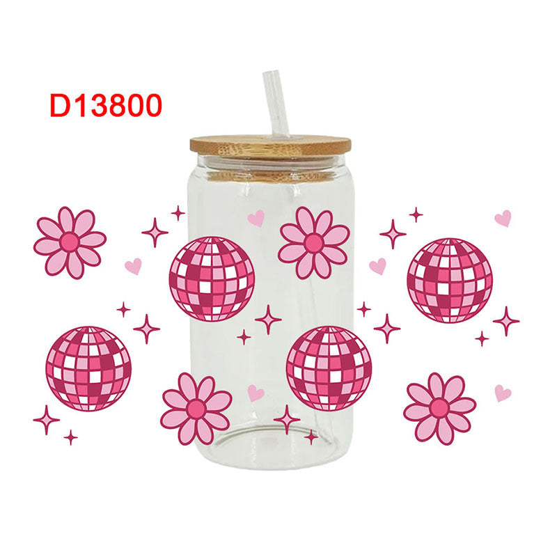 Wholesale Pink Flower Butterfly   16oz Cup UV DTF Wraps