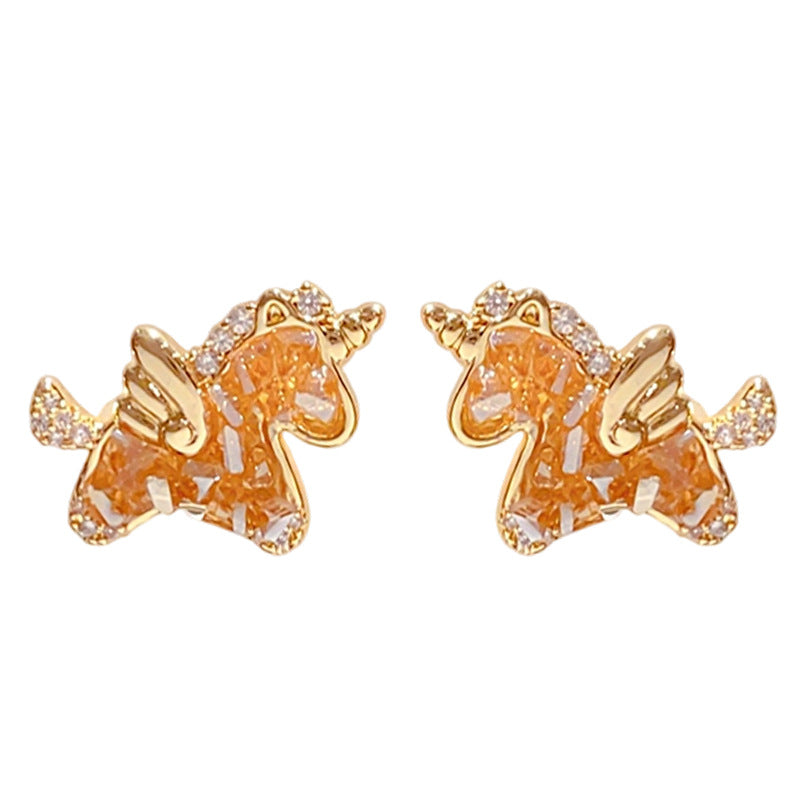 Wholesale Zircon Horse Unicorn Silver Needle Ear Studs