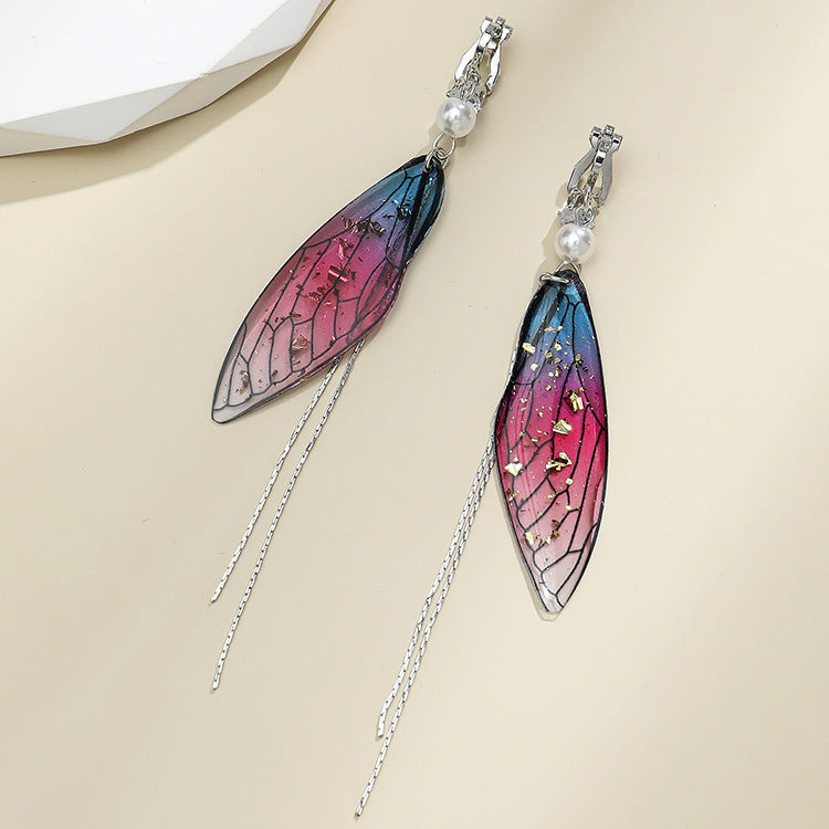 Wholesale Epoxy Butterfly Wing Gradient Tassel Earrings
