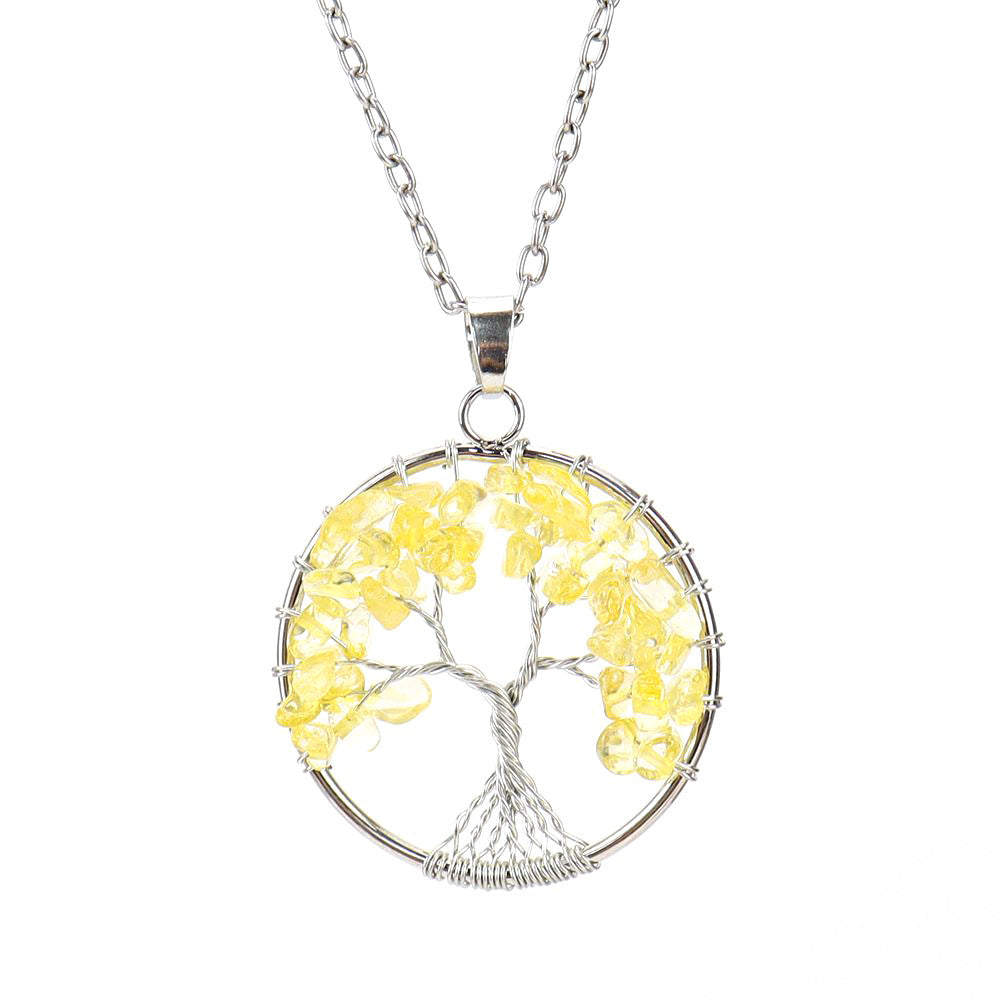 Wholesale Silver Hand-wound Colorful Crystal Gravel Tree of Life Necklace