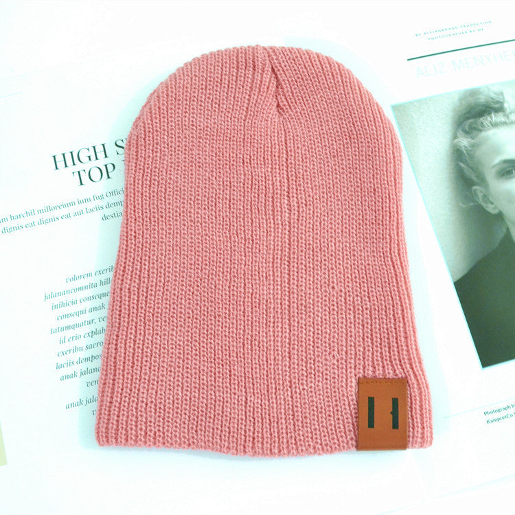 Wholesale Children's Leather Label Warm Ear Protection Knitted Wool Hat