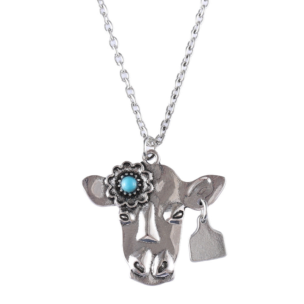 Wholesale Bohemian style turquoise bull head necklace