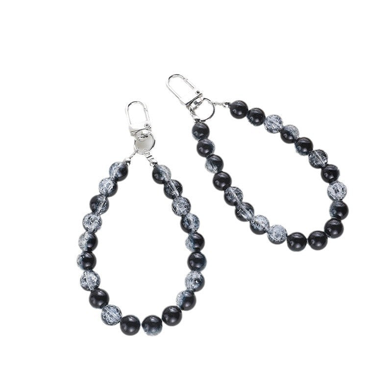 Wholesale Black and white ink beads short mobile phone chain earphone cover car key pendant colorful wrist rope hand chain beads