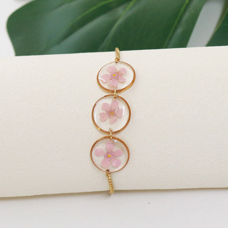 Wholesale 6pcs Small Daffodil Real Flower Dried Flower Resin Dripping Glue Bracelet