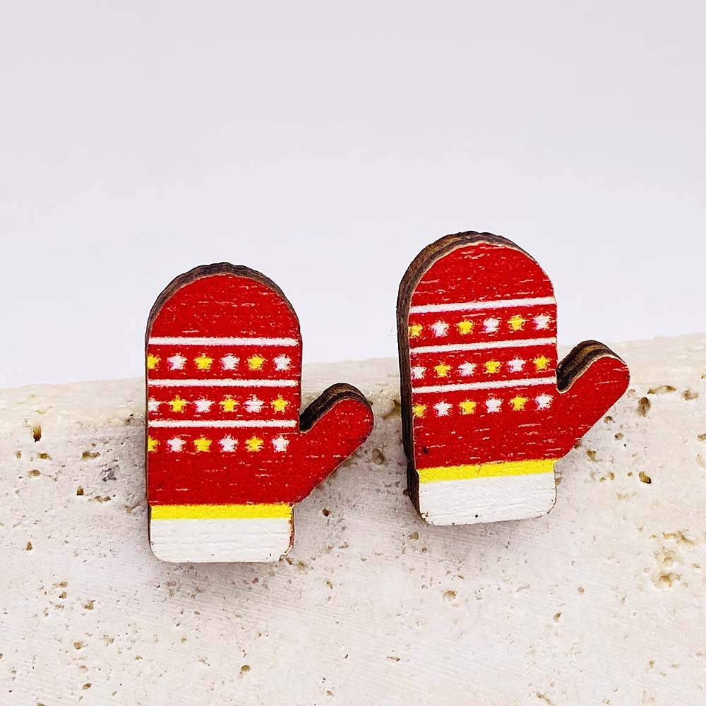 Wholesale Christmas Wooden Earrings Bells Christmas Hats Gloves Earrings Set
