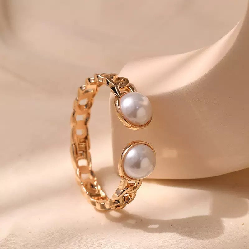 Wholesale Pearl double-layer semi open Layered Bracelet Set