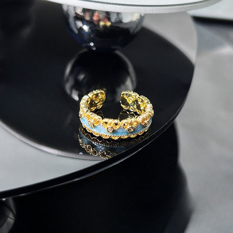 Wholesale Chinese style blue lace enamel niche ring