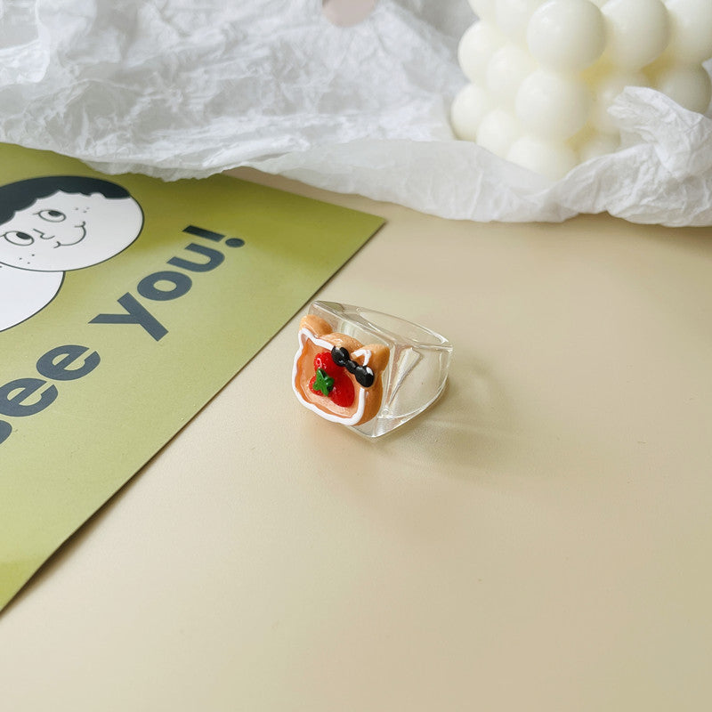 Wholesale Japanese fun food cute croissant pizza toast grape tart resin ring