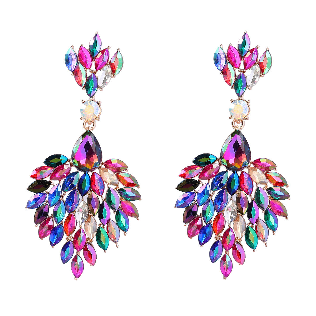 Wholesale Alloy Colored Diamond Full Diamond Gemstone Earrings