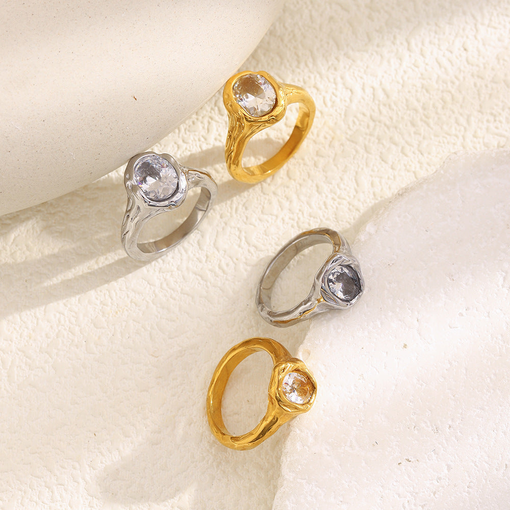 Wholesale Hole-punch style pigeon egg zircon stainless steel rings