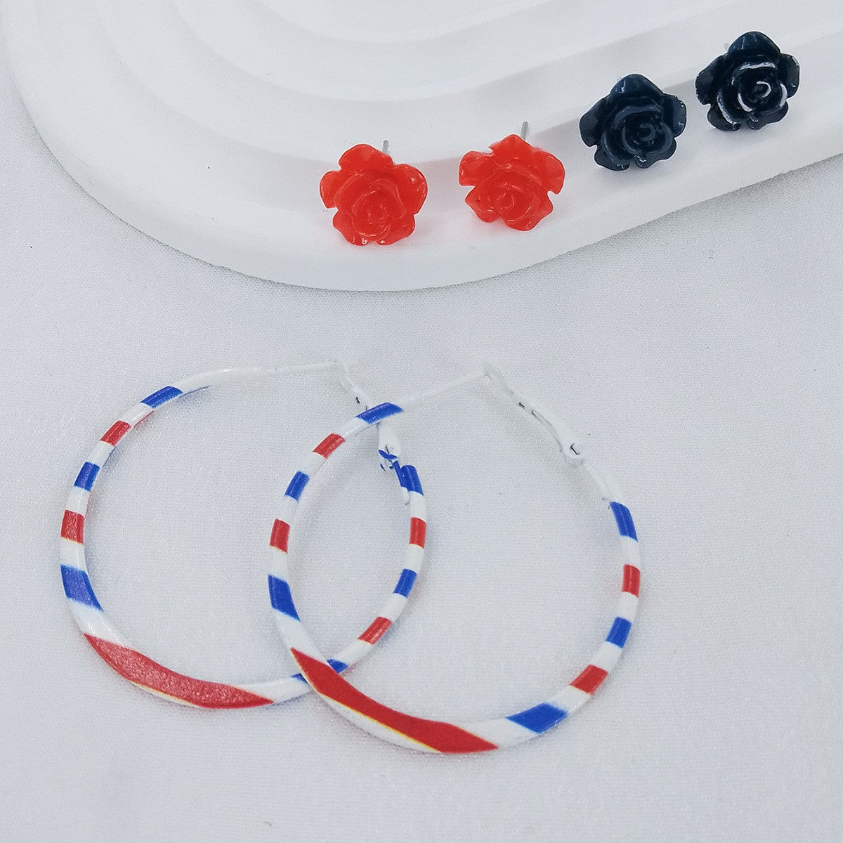 Wholesale Carnival Party Red, White and Blue Five-Pointed Star Earrings