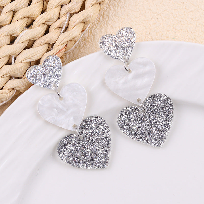 Wholesale Sweet Valentine' s Day Glitter Long Heart Acrylic Earrings