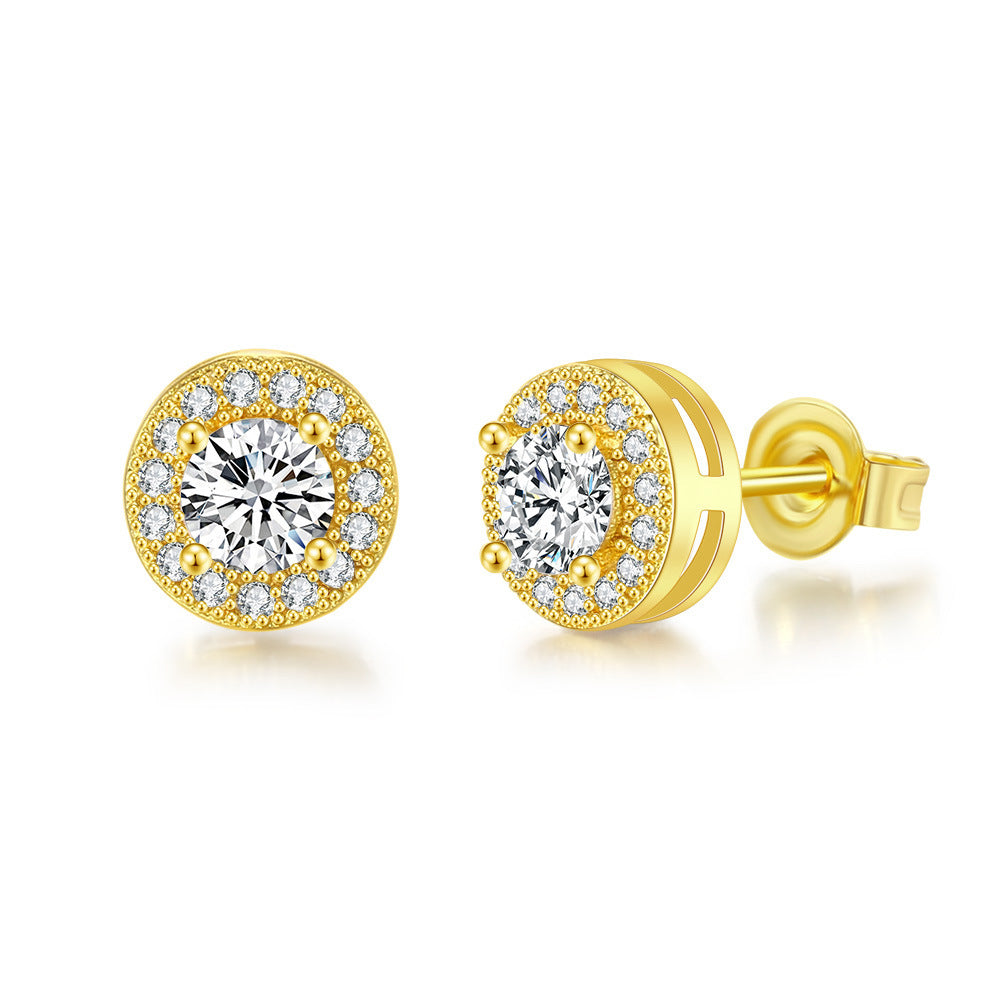 Wholesale Round Full Diamond Hip Hop Zircon Earrings