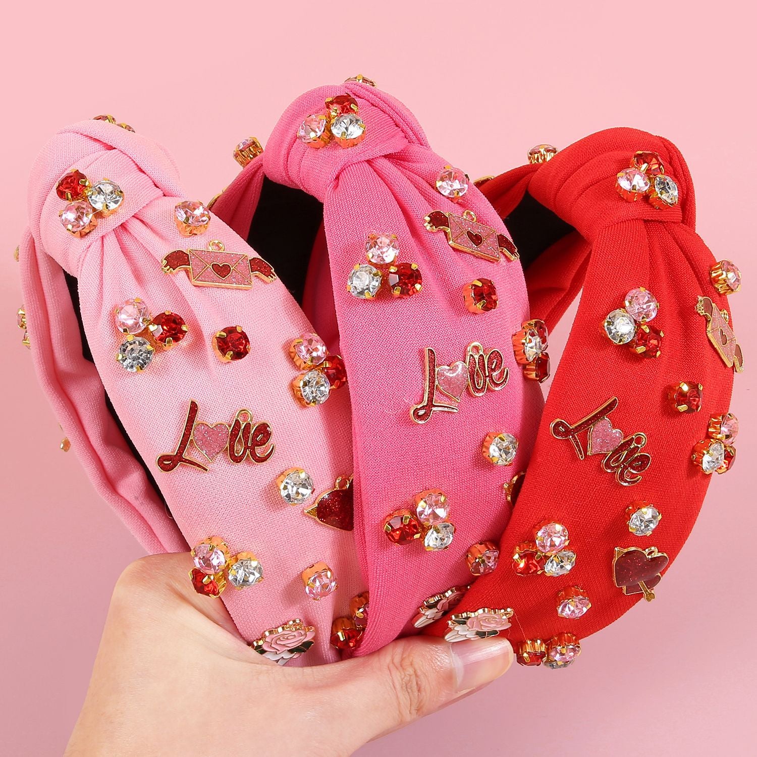 Wholesale Elegant Peach Heart Letter Headband Wide Side High Cranial Top Holiday Headwear