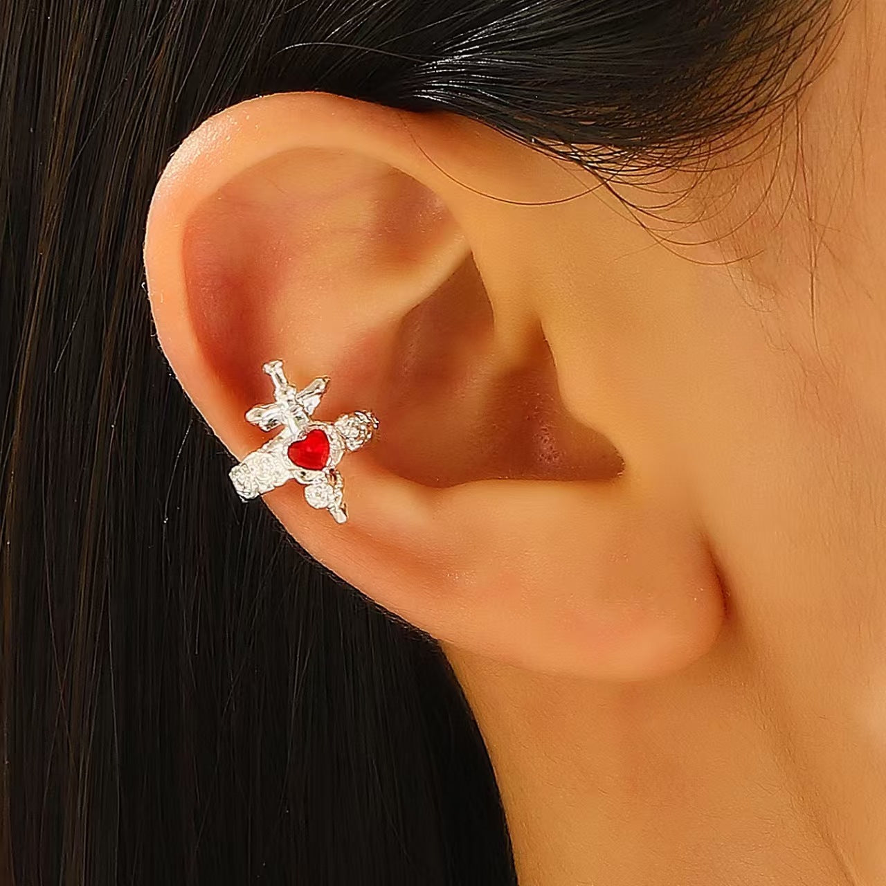 Wholesale Punk dark personality red diamond open stacking ring for men