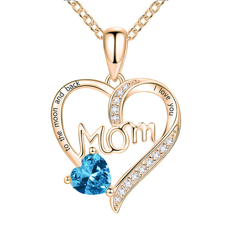 Wholesale mom heart-shaped engraved diamond necklace