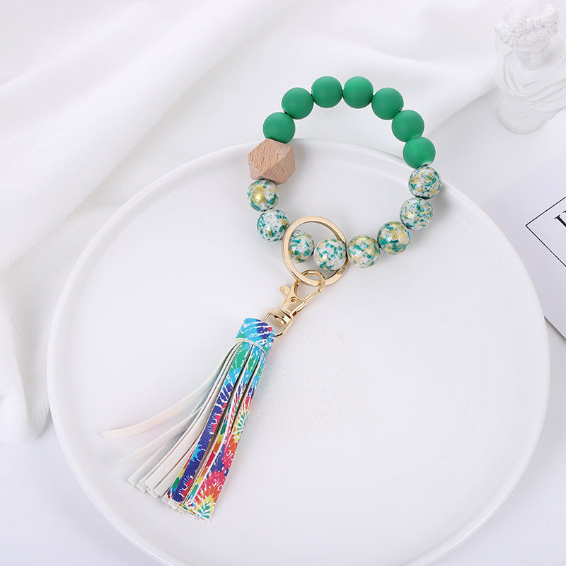 Wholesale Acrylic Beads Wooden Beads PU Tassel Bracelet Keychain