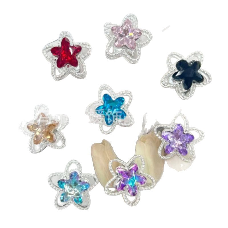 Wholesale 20pcs Alloy Double-sided Hollowed-out Star Beads/ Spacer 3D Crystal Beads