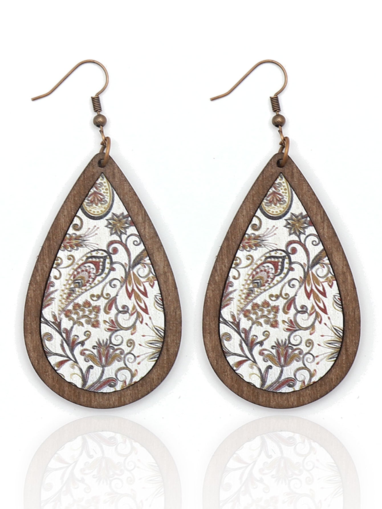 Wholesale Wind Drop Shape Wooden Frame Printing Color Texture  Earrings