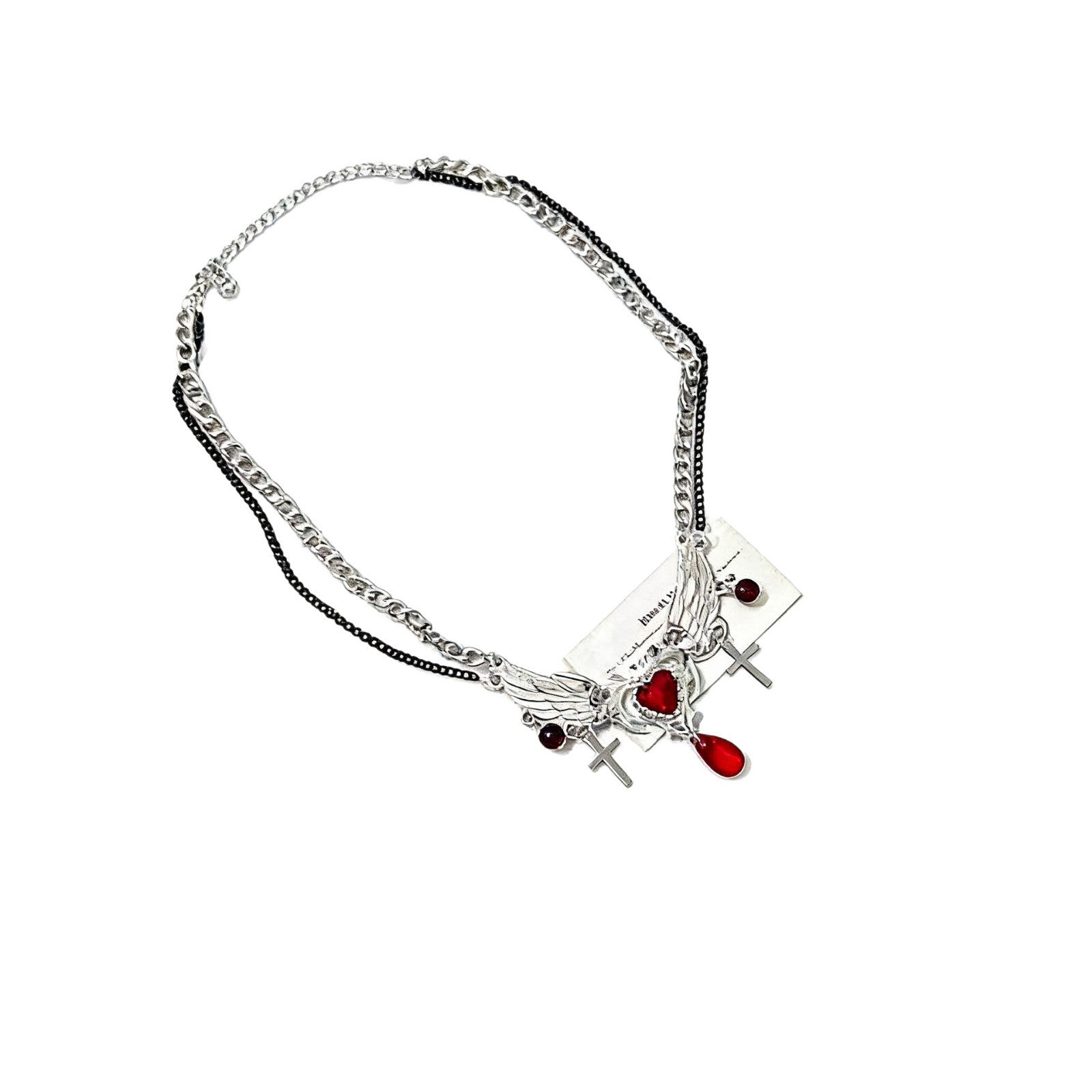 Wholesale Sweet Cool Red Angel Wings Gothic Cross Tassel Necklace