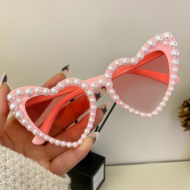 Wholesale Candy colored peach heart sweet pearl sunglasses