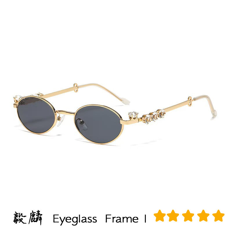 Wholesale Metal diamond oval small frame glasses resin anti-blue light glasses rhinestones plain y2k sunglasses