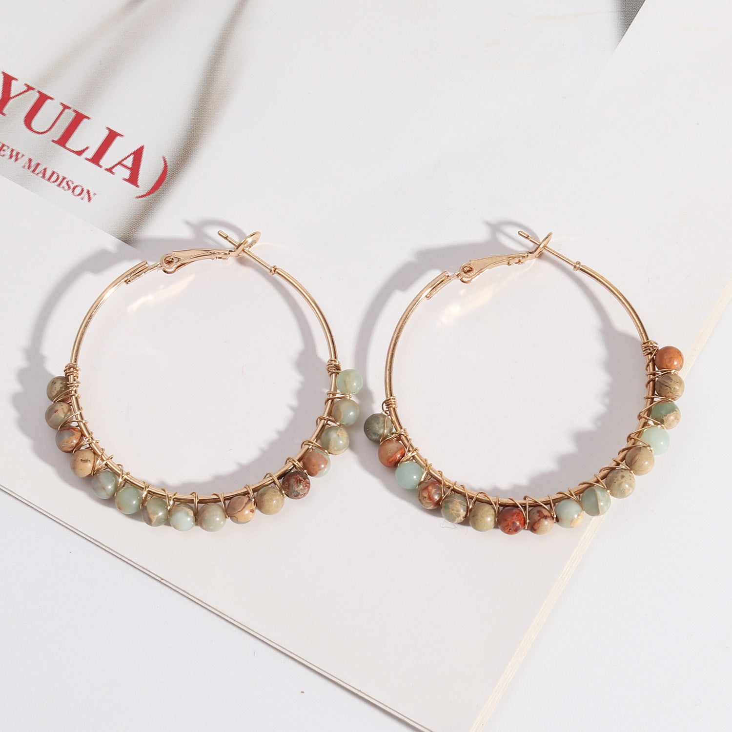 Wholesale Round Beaded Stone Hand-wound Versatile Earrings