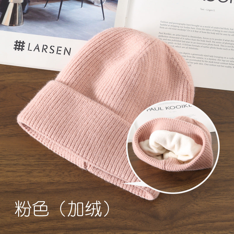 Wholesale Autumn/Winter Solid Color Light Plate with Velvet Warm Knitted Outdoor Travel Cycling Cold Proof Ear Protection Knitted Hat