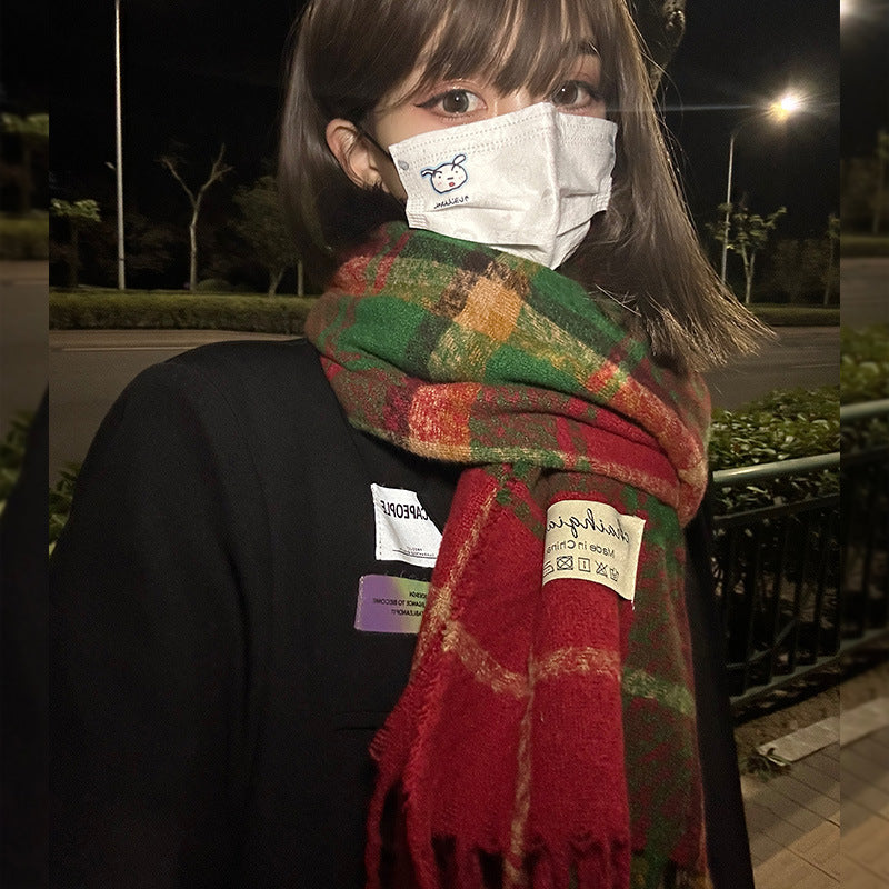 Wholesale Christmas Red Imitation Cashmere Thickened Warm Plaid Scarf