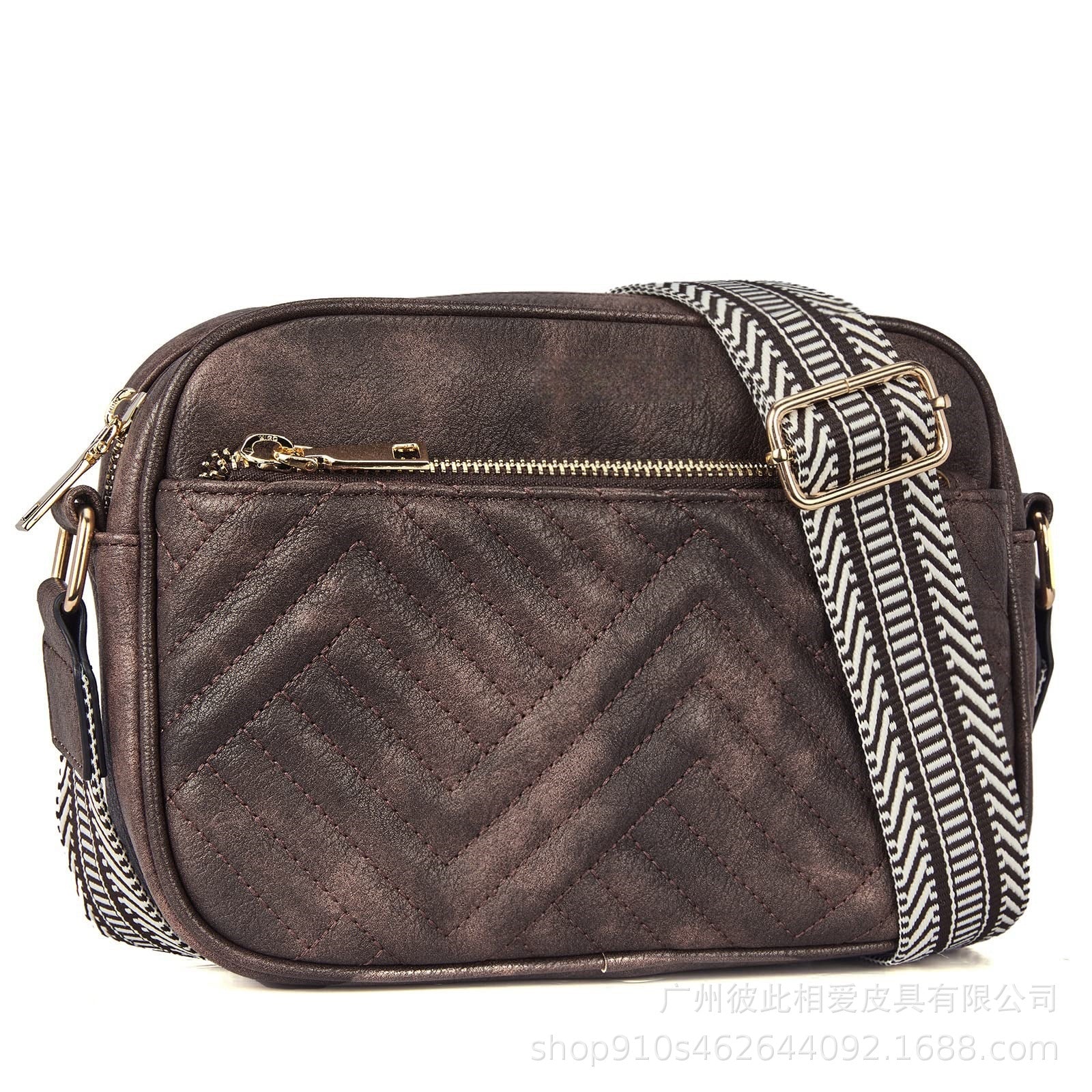 Wholesale Aztec Embroidered Plaid Color Blocking Zipper PU Crossbody Bag