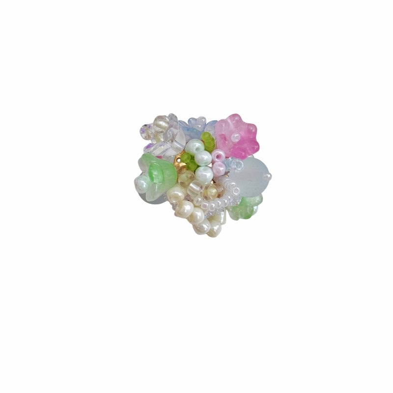Wholesale 2pcs Pink and Green Fresh Flower Cluster Clay Through-Hole Beads DIY