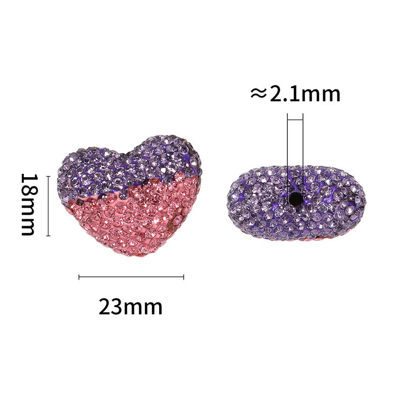 Wholesale 10pcs Love Full Diamond Colorful Splicing Soft Clay Crystal Beads