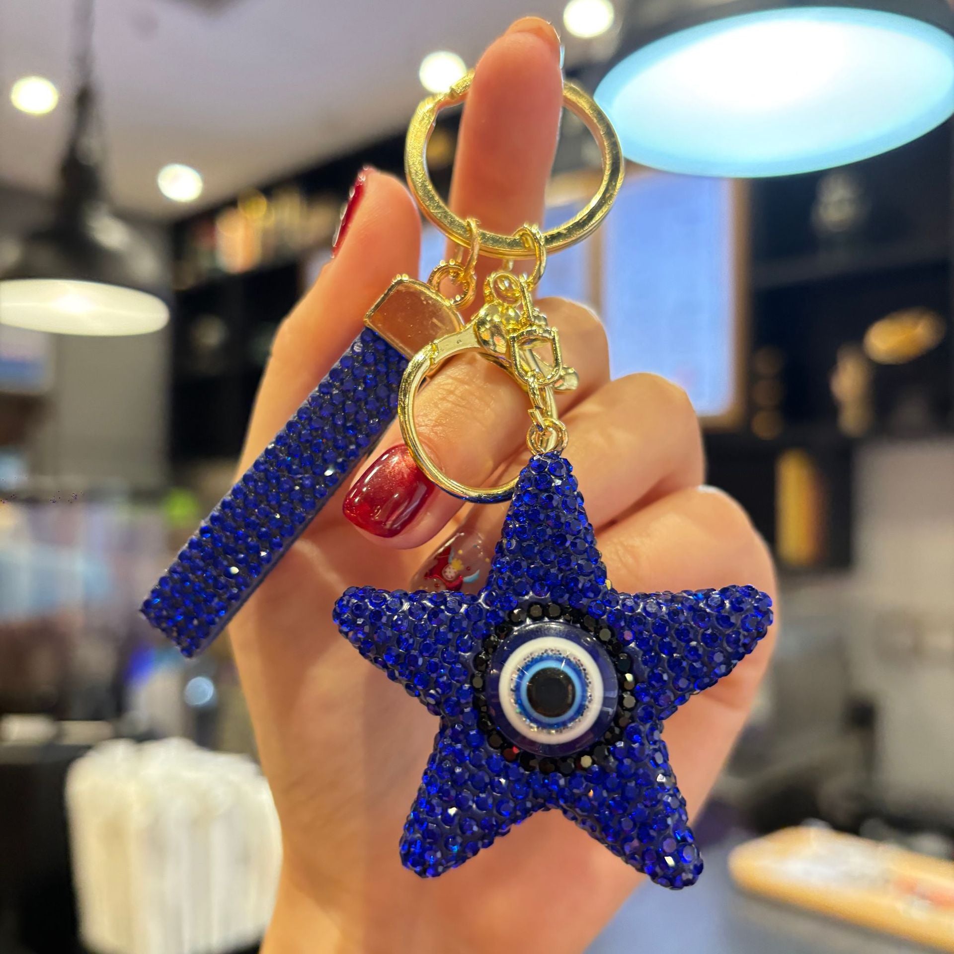Wholesale Full Rhinestone Star Demon Eye Car Keychain