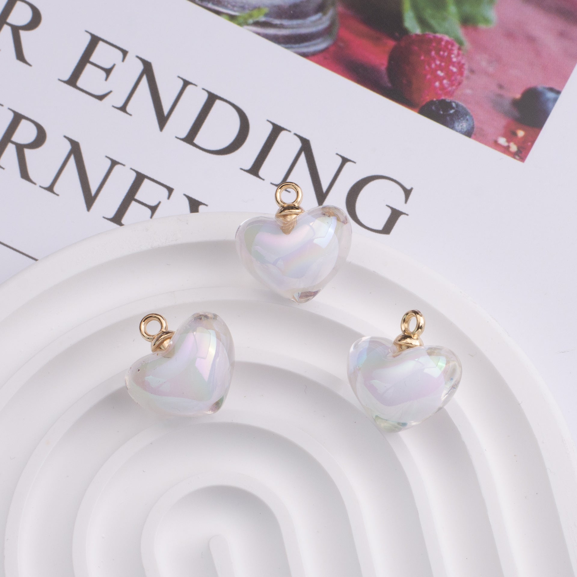 Wholesale 10pcs Color-plated AB Color Acrylic Love Hanging Beads Heart-shaped Beads