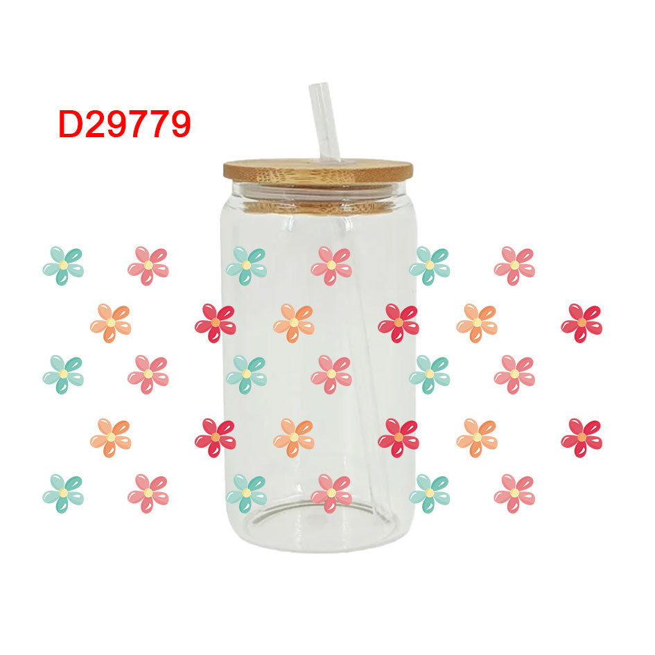 Wholesale colorful flowers 16oz Cup UV DTF Wraps