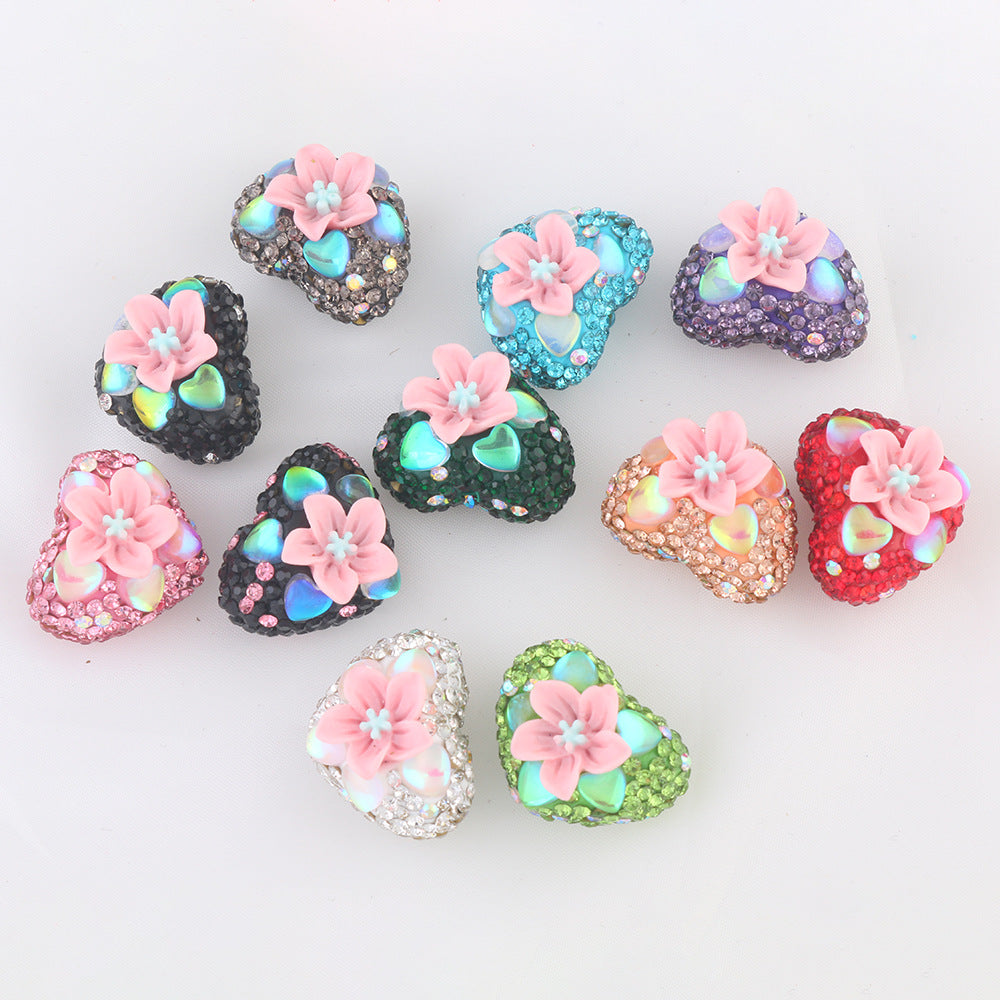 Wholesale 6pcs Flower Heart Soft Ceramic Diamond Ball Crystal Beads