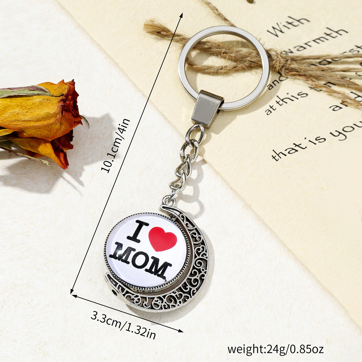Wholesale Mother's Day Time Disc Moon Metal Keychain