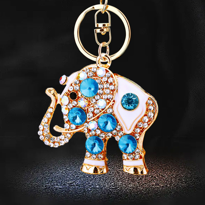 Wholesale Crystal studded diamond elephant cute metal keychain