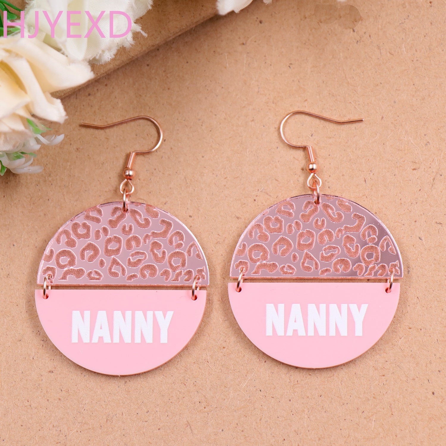 Wholesale Mother's Day Leopard Print Carved Acrylic Earrings