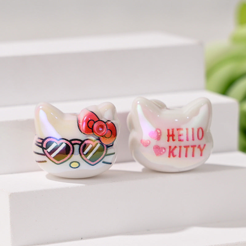 Wholesale 10pcs/pack Color-plated cute 3D cat head straight hole beads