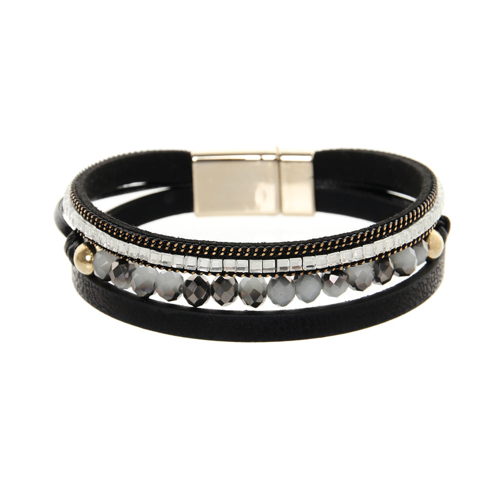 Wholesale Bohemian style multi-layered diamond-encrusted Layered Bracelet Set