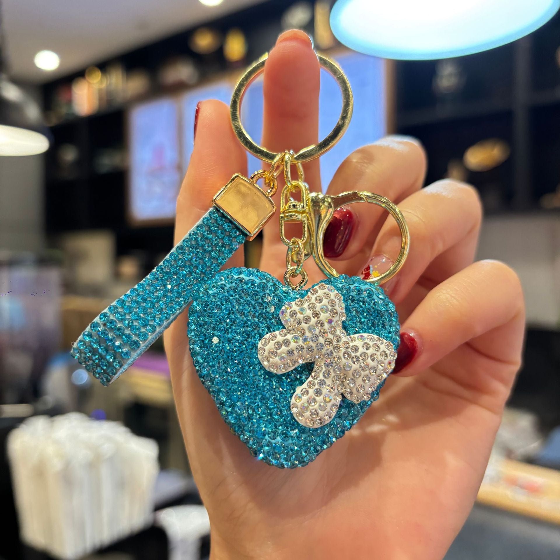 Wholesale Full rhinestone heart-studded bow keychain