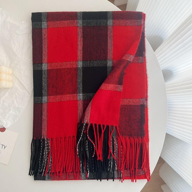 Wholesale Korean Version Winter Imitation Cashmere Retro Grid Japanese Tassel Shawl Warm Scarf
